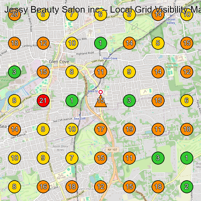 Jessy Beauty Salon inc Centro De Esta(C)Tica GeoGrid ranking map for Glen Cove NY